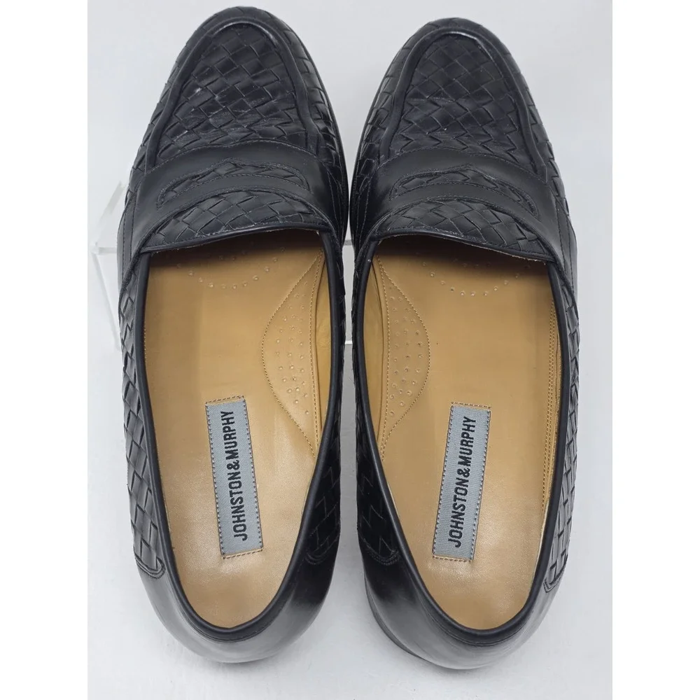 Vintage Johnston & Murphy Men Sz 13 Woven Leather Penny Loafers Crafted Classic